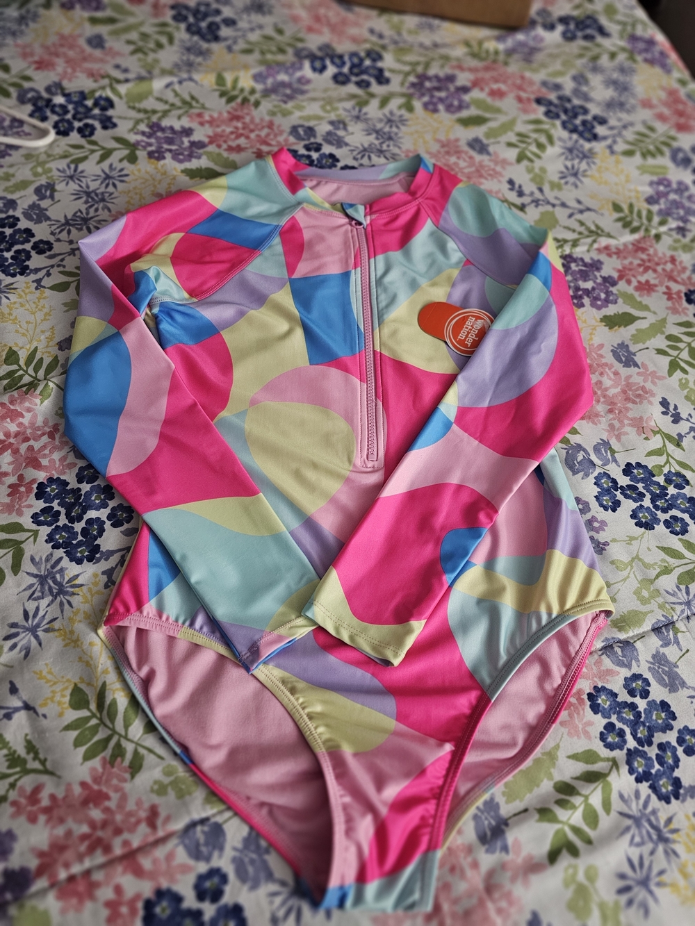 wonder nation Bright Multi-Color Long Sleeve One-Piece Swimsuit